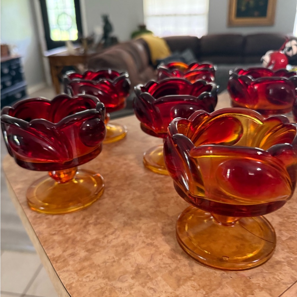 Elegant Amber and Red Glass Indiana glass (set of 7)